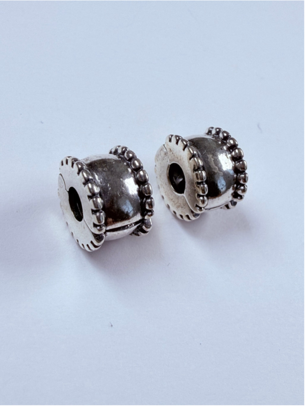 Pandora Set Of 2 Beveled Clip Sterling Silver 925 Pair Charms Retired ALE
